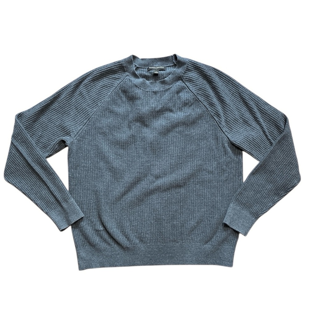 VTG Banana Republic Large Gray 100% Cotton Sweater Ribbed Crewneck Pullover